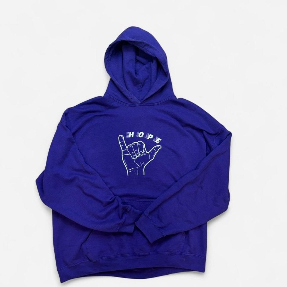 Gildan Mens Purple HOPE Graphic Hoodie XL Heavy Blend Pullover